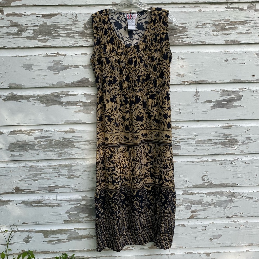 Vintage 90s Brown floral print maxi dress slit slip sleeveless tank design 8